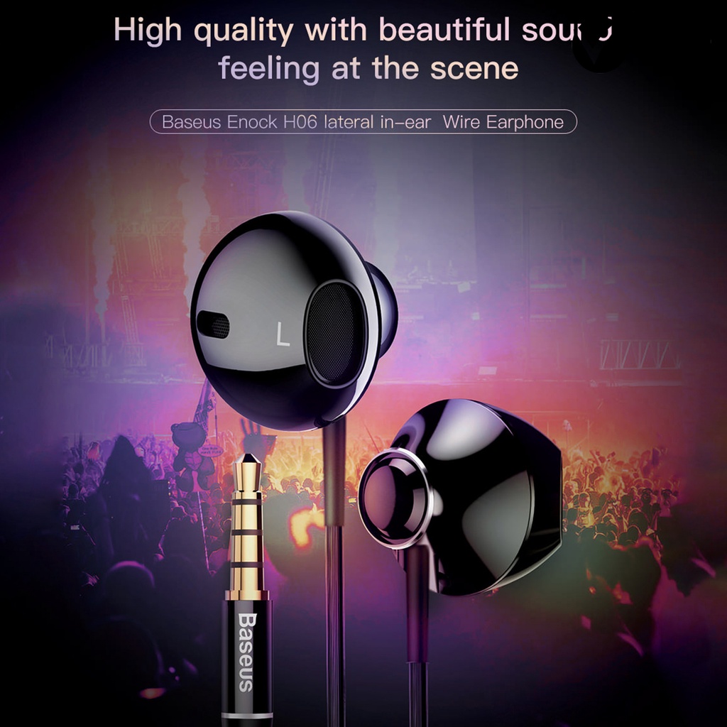 (VNEP) (Berkabel) Baseus Earbud HiFi HD-kompatibel Panggilan 3.5mm Stereo Bass Side In-ear Earphone dengan MIC untuk Mendengarkan Musik