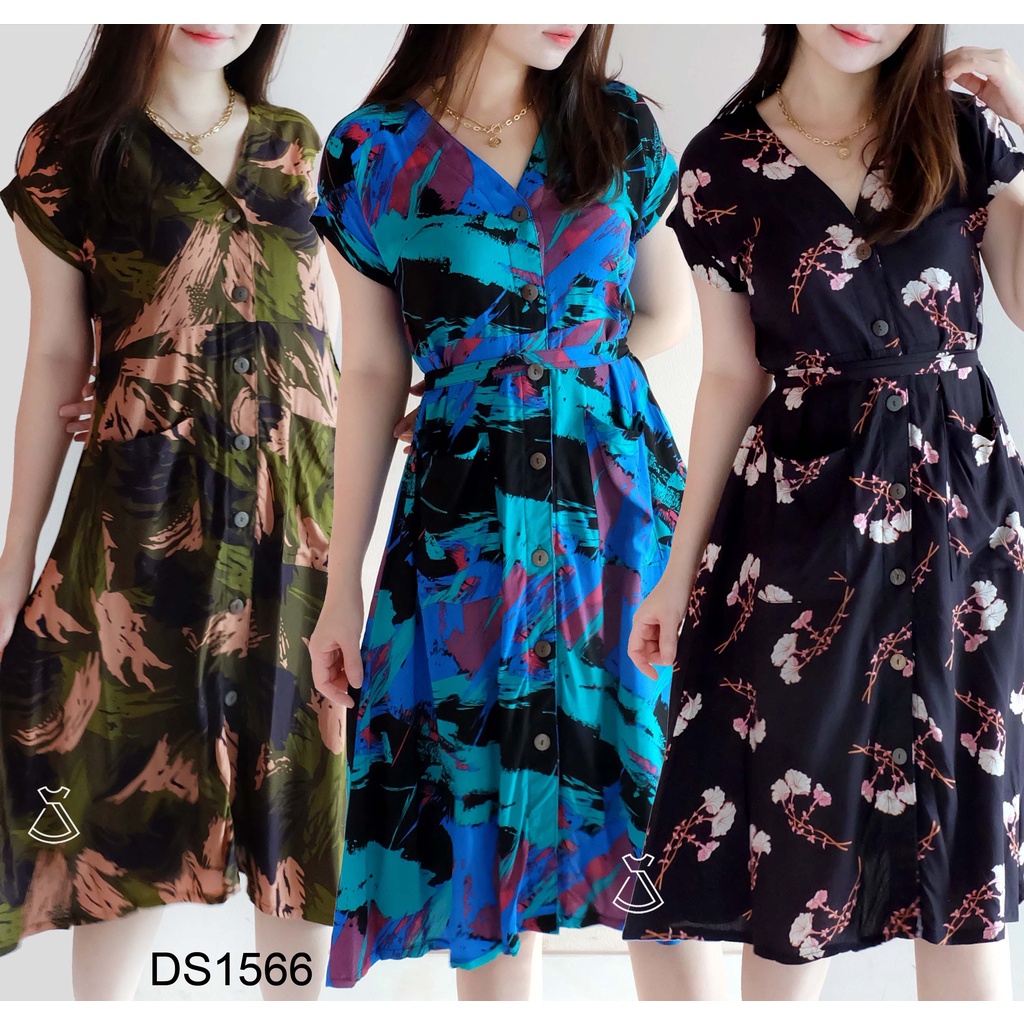 DS1566 - DRESS HOMEY BUSUI FRIENDLY WANITA DRESS BUNGA MIDI FLARE CASUAL