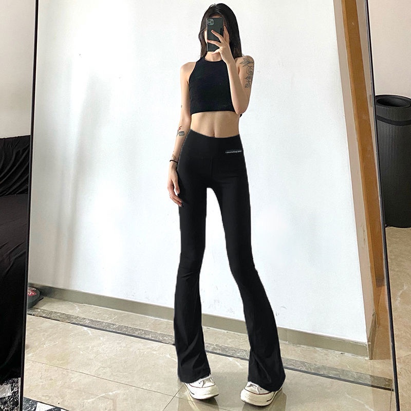 Red Rapcopter American-style basic slim-fit trousers women s elastic high-waist letter all-match thin sports casual pants