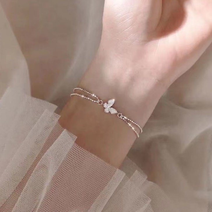 Gelang Model Double Layer Aksen Kupu-Kupu Untuk Wanita