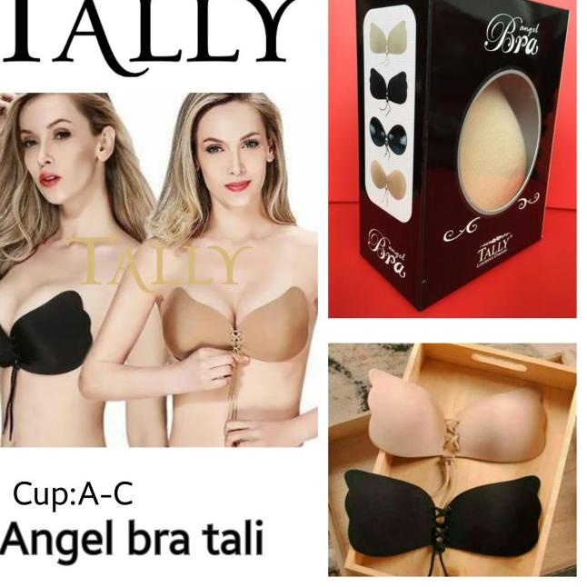 ANGEL WINGS BRA TALI SILIKON BRA TALLY (ADA BOX) TRUSTED ORIGINAL - Hitam, CupCTanpaKardus