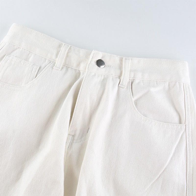 Red Harajuku versi Korea dari street jeans wanita longgar all-match overall saku tabung lurus mengepel celana kasual menggantungkan menari