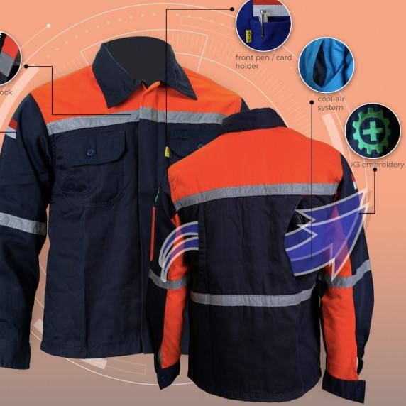 Wearpack Atasan Kemeja Safety Baju Safety Oren Kombinasi Navy ATX - M