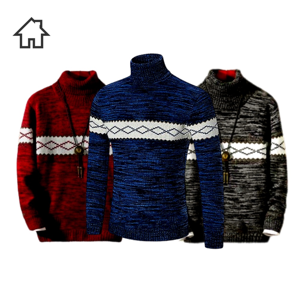 Sweater Rajut Pria Kerah Tinggi Suitable Twist Twotone Premium Quality