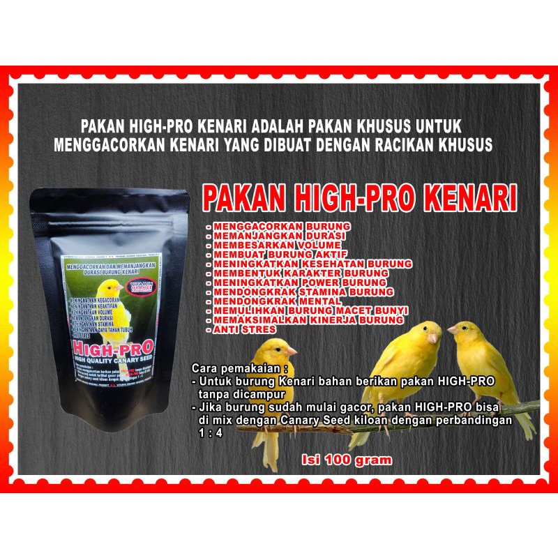 high-pro kenari lovebird pakan burung canary khusus penggacor power full durasi panjang makanan khusus bahan herbal ori vit orange