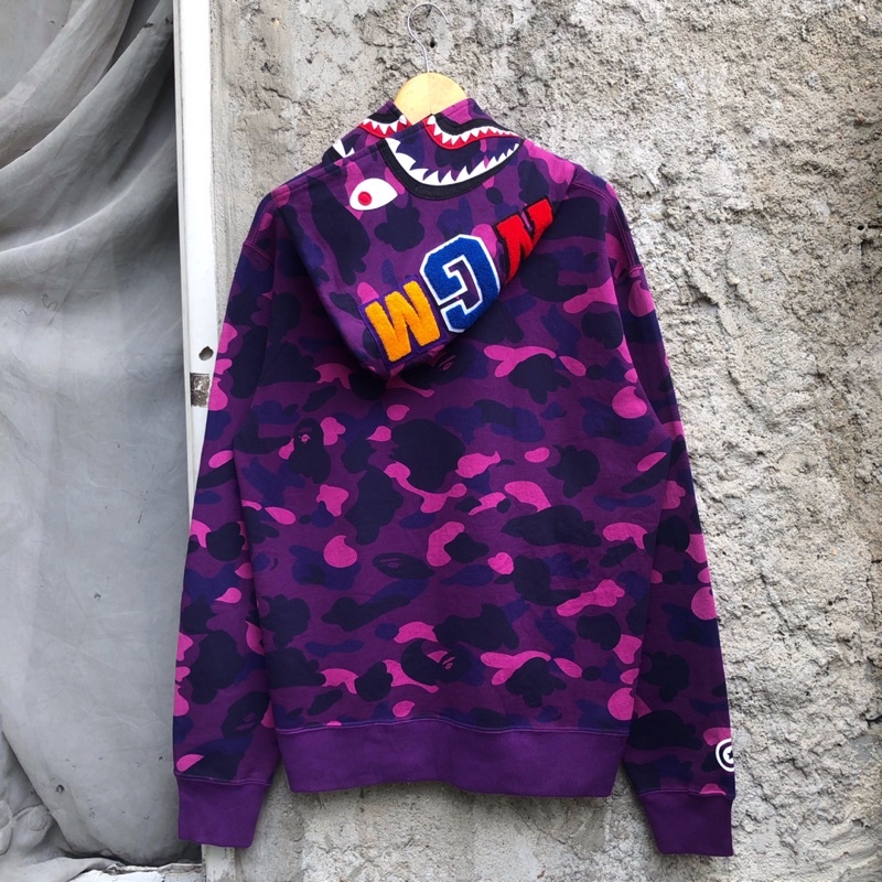 A Bhating Ape Bape Shark Color Camo (Purple/Fanta) Wide Pullover Hoodie