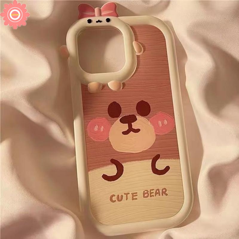 Cartoon Bear Case Realme C15 C25 C12 C25s C31 C11 C30 C35 C21Y C21 C25Y C20 C17 Realme 9i C2 5 5i 6i C3 5S C11 2021 7i C20A Cute 3D Bow Little Monster Lens Glossy Anti-shatte Cover