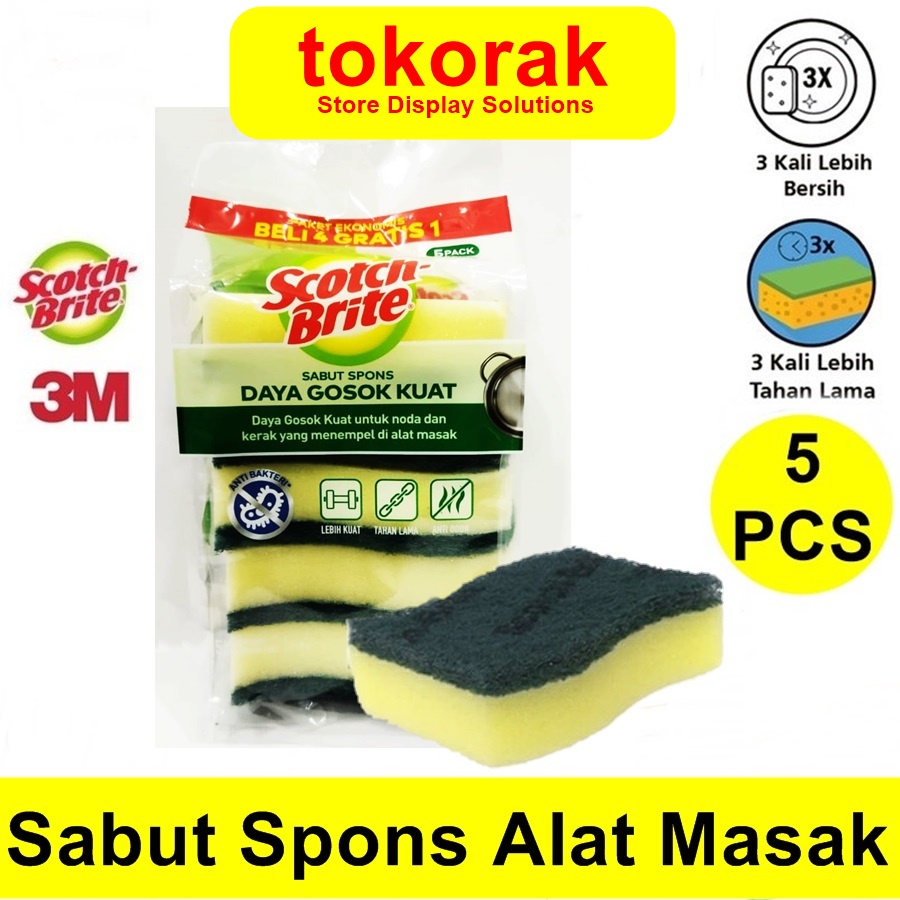 3M SCOTCH BRITE SABUT SPONS CUCI PIRING 5 PCS ID- 30P5 - TAPAS BUSA