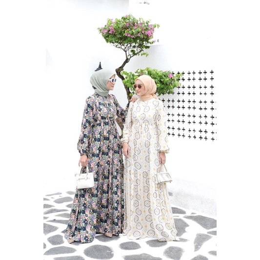 Ounadoutfit HANNA DRESS wanita premium | dress wanita motif bunga | homedress rayon busui | dress muslimah | dress motif rayon