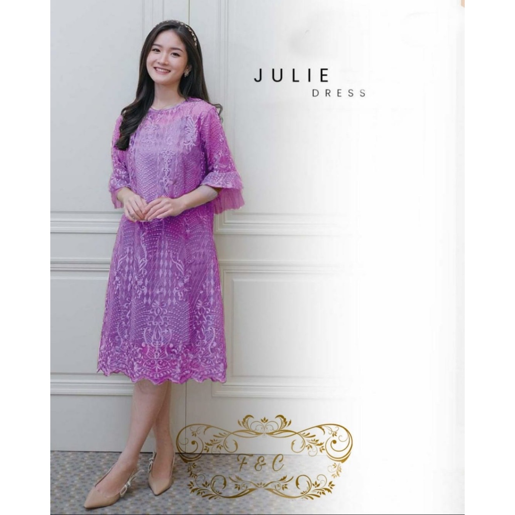 Dress JULIE Tile Mutiara/ Dress Midi Brukat Dewasa