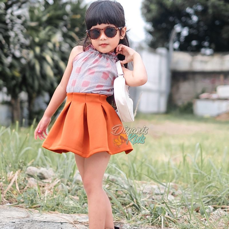 SETELAN KUBIKA-Setelan Rok Scuba dan Blouse Tartan Anak | Oneset anak perempuan