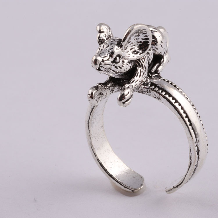 Cincin Model Terbuka Dapat Disesuaikan Desain Tikus Kecil Gaya retro Eropa Amerika Untuk Pria Dan Wanita