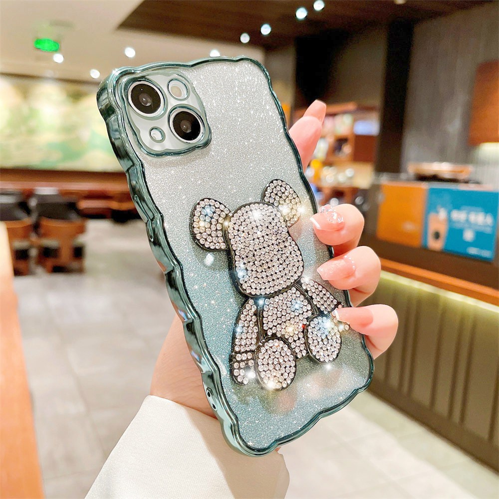 Case Desain Beruang 3D Glitter Untuk iPhone 13 12 11Pro Max X Xr Xs Max 8 7Plus