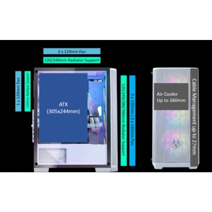 PC Case Gaming Bitfenix Nova Mesh SE TG Whitee Free 4Fan ARGB
