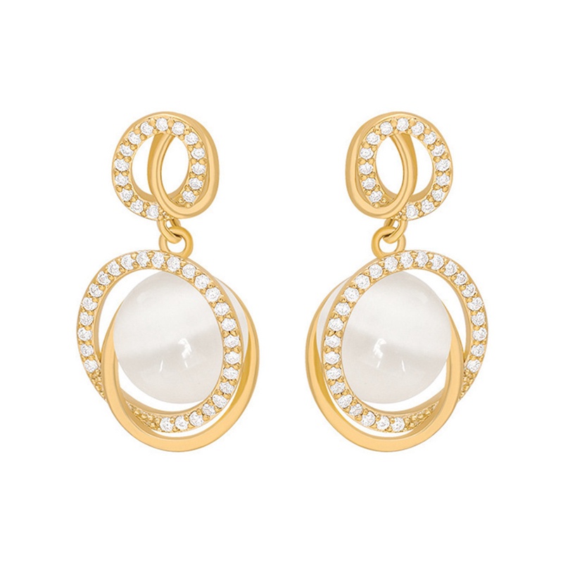 Fancyqube Anting Gantung Batu Bulan Imitasi Warna Emas Gaya Korea Untuk Wanita