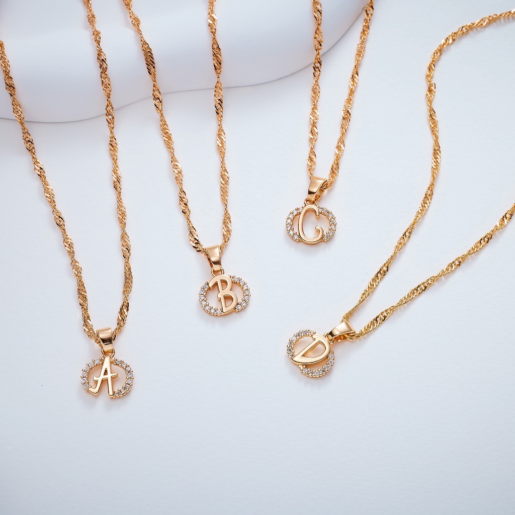 Hyl Jewelry 244N Kalung Titanium Huruf Muda Emas Wanita Anti Karat Asli Panjang