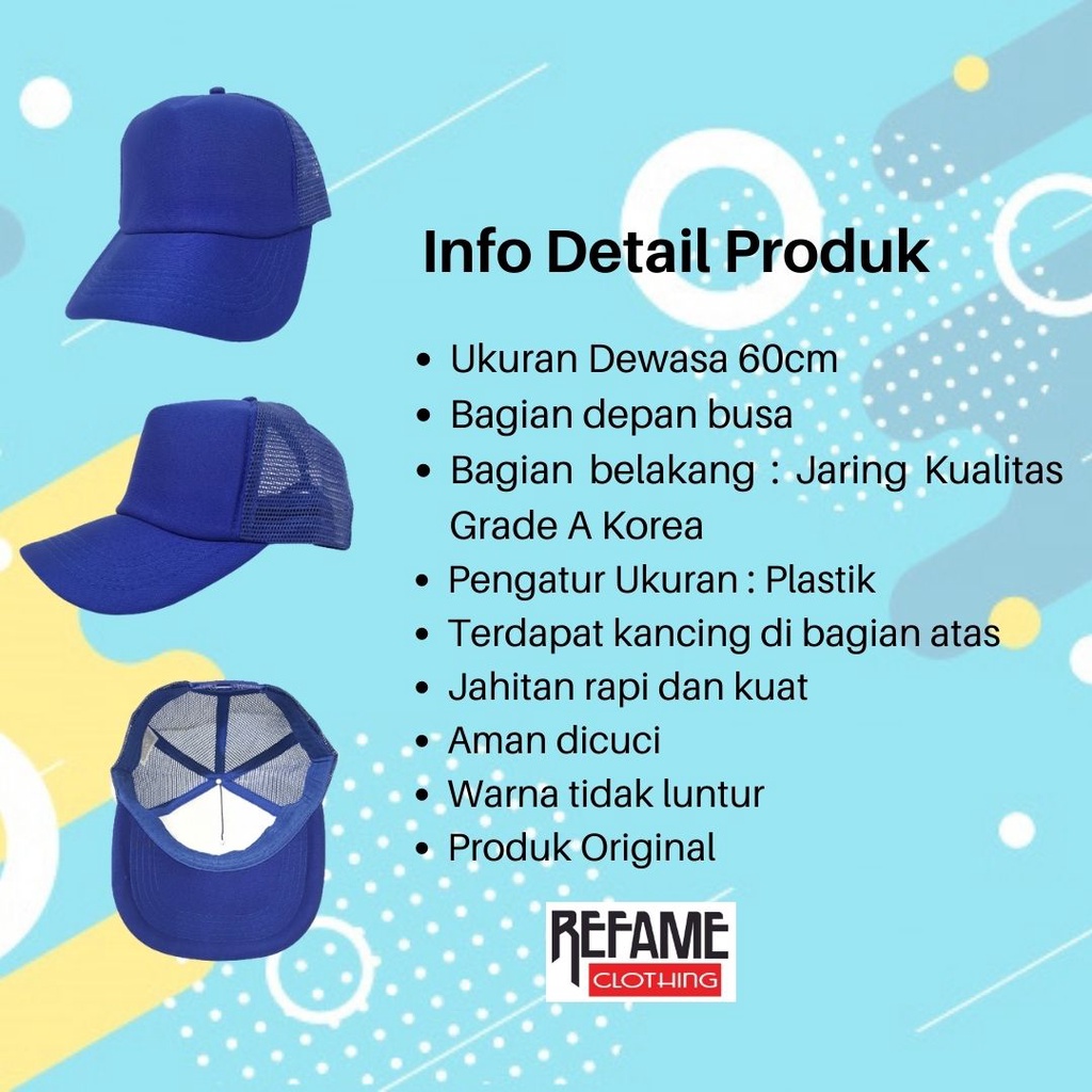 Topi Jaring Trucker Hat Polos Outdoor Kombinasi Pria Wanita Dewasa Kualitas Premium Distro