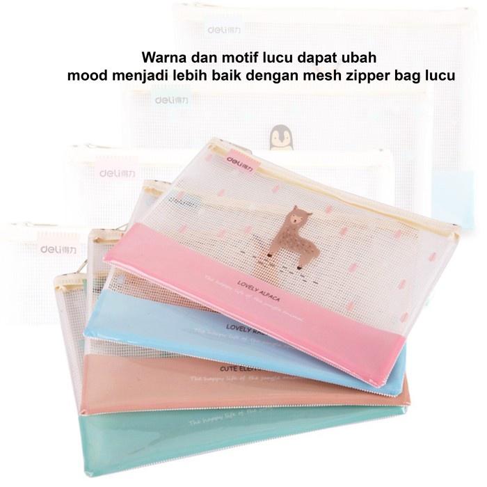 Mesh Zipper Bag Tempat Pensil Kosmetik Motif Transparan Random Colour