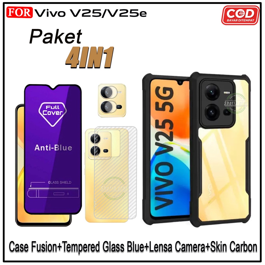 PAKET 4IN1 Case Vivo V25 5G V25e V23 5G  V23e Y02s Softcase Shockproof Transparan Casing