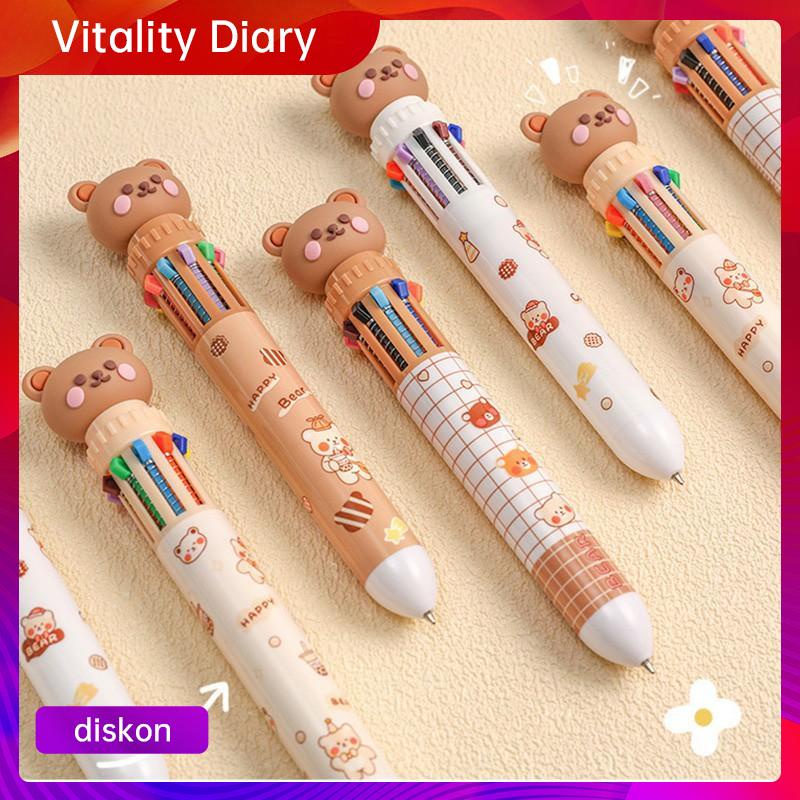 

【COD❤️】1pc Pulpen Mekanik 10 Warna Warni Rectractable Pen Color Motif Kartun Lucu Bear Grid Kotak Aesthetic Bolpoin Alat Tulis Sekolah VDY