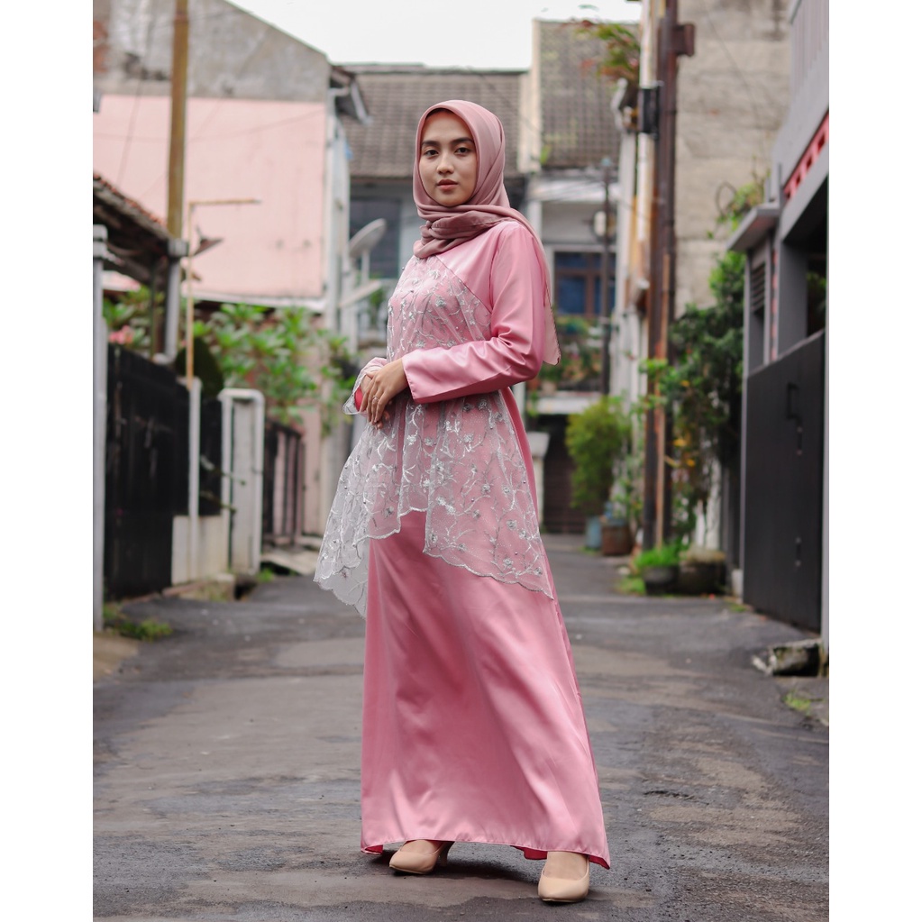 Izany dress satin wanita - dress brukat kondangan muslimah