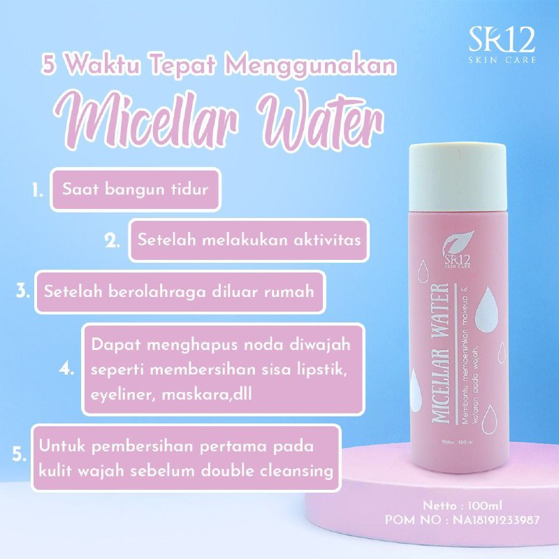 Clean Face Micellar Water SR12 - Pembersih Make Up Alami BPOM Mengangkat Kotoran Pada Wajah Melembabkan Kulit