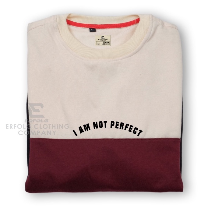 Erfolg Offiziell Crewneck Kombinasi 3 Warna Basic Sablon I Am Not Perfect Hitam Simple Switer Crowneck Combinasi Oblong Cowo Cewe Tiga Color Sweater Krunek Pria Wanita Gaya Kekinian Aesthetic Bahan Katun Fleece Tebal Gramasi 280 Gram Ukuran M L XL