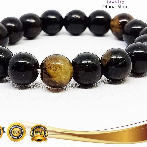 Gelang Batu Giok Hitam Tembus Sinar Asli Cina 10mm - VeE Gelang Pria