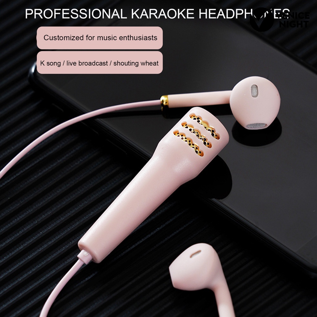 (VNEP) (Berkabel) Earbud Praktis Super Kualitas Suara 1.2m 3.5mm Mini In-ear Earphone Bergaya dengan Mikrofon untuk Karaoke