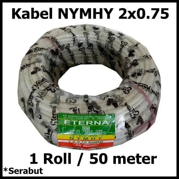 Kabel listrik 2x0.75 50 meter merek Eterna NYMHY serabut Per roll