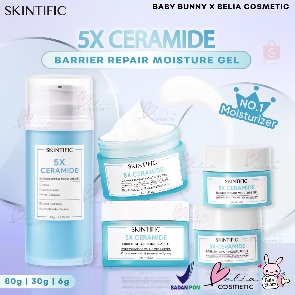 ❤ BELIA ❤ SKINTIFIC 5X Ceramide Barrier Repair Moisture Series | Moisturizer Gel 30g / Travel Size 6g / Big Size 80g / Moist Viral Pelembab Wajah / BPOM