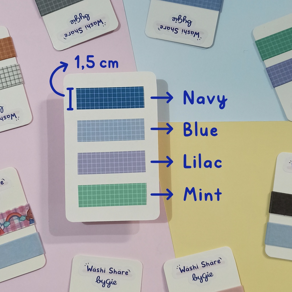 

Washi tape Share 1.5 cm - Grid cool color - 1 METER