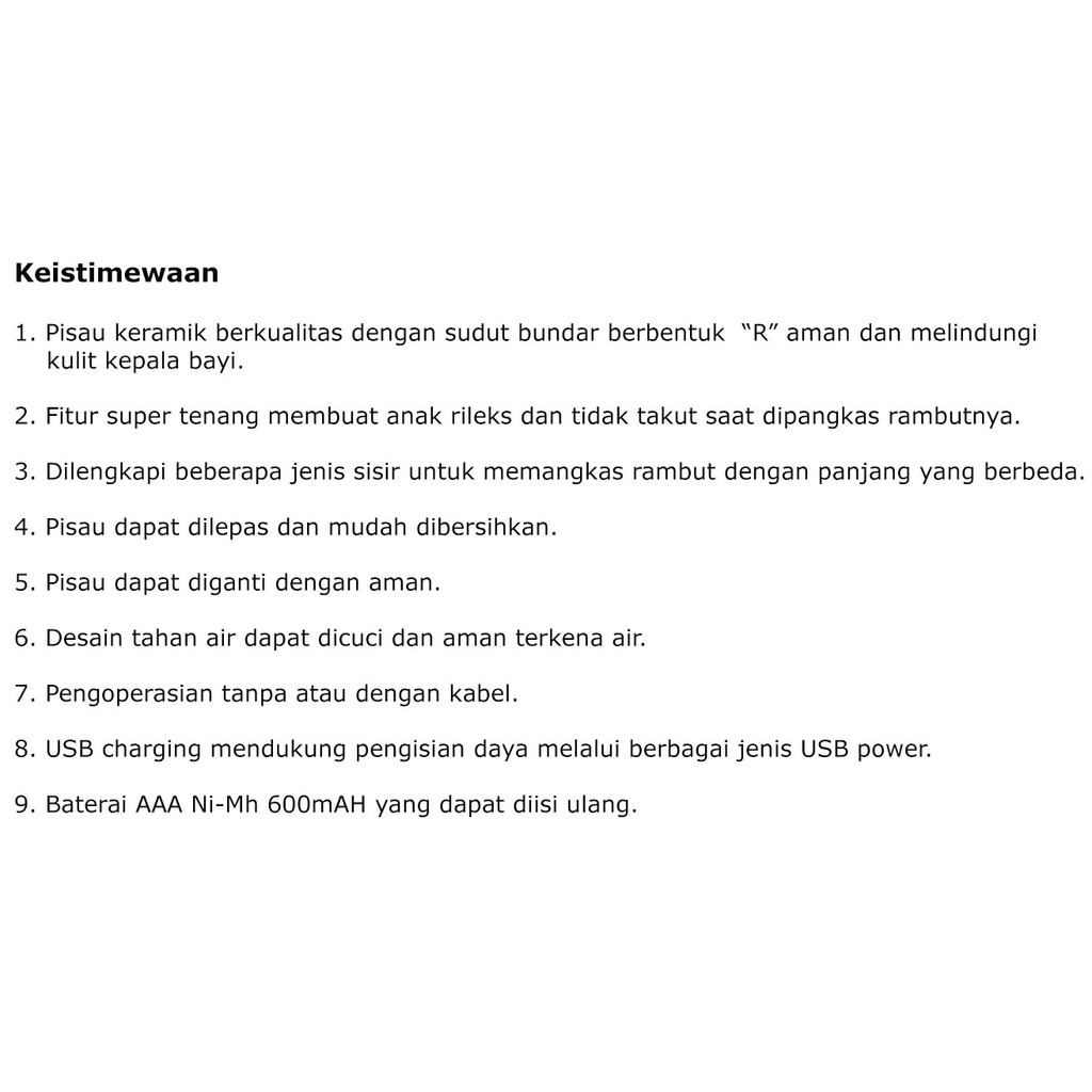 ELEK187 BABY SAFE HAIR TRIMMER ALAT CUKUR RAMBUT BAYI HT001