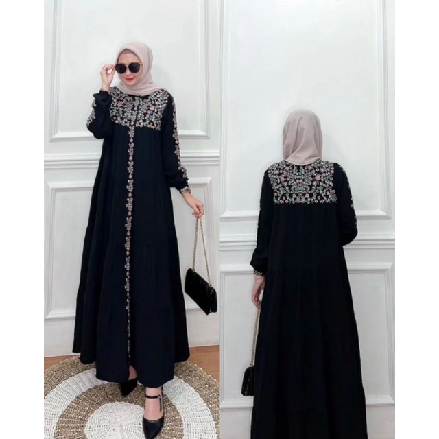gamis Lasmidress bordir 3 warna maroko dress
