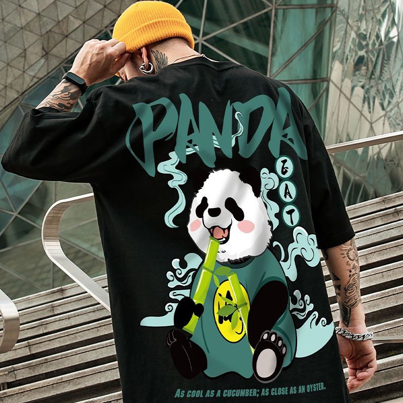 Pakaian Atasan Kaos Model Jepang Wanita Pria Unisex Motif Karakter Panda Keren Trendy Bahan Combed 3