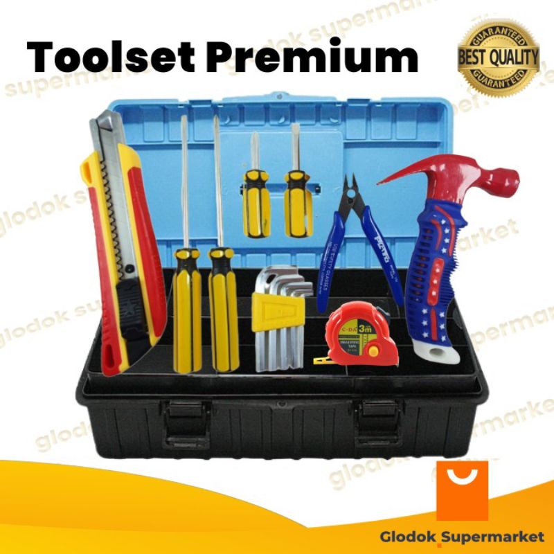 Alat Perkakas 10in1 Toolbox Kotak Pertukangan Obeng Tang Palu Toolkit isi 10pcs