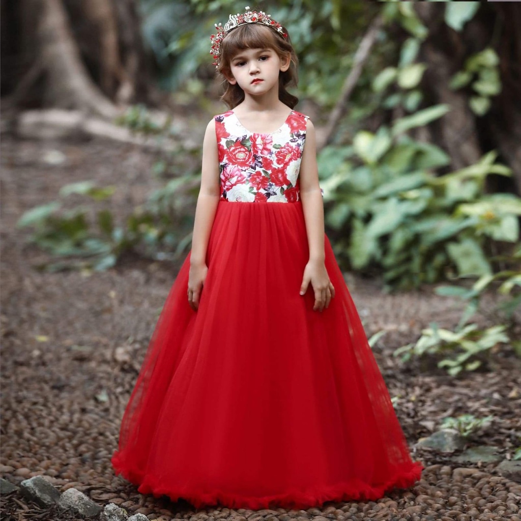 Dress Anak Perempuan Import PREMIUM Flower in Red Ball gown
