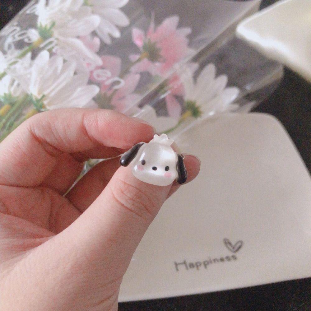 NEEDWAY Needway Wanita Cincin Trendi Adjustable Kuromi Resin Cinnamoroll Pembukaan Cincin Fashion Perhiasan