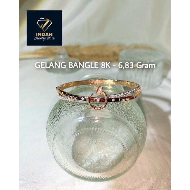 Gelanh bangle motif paku carti warna rosegold emas 375%