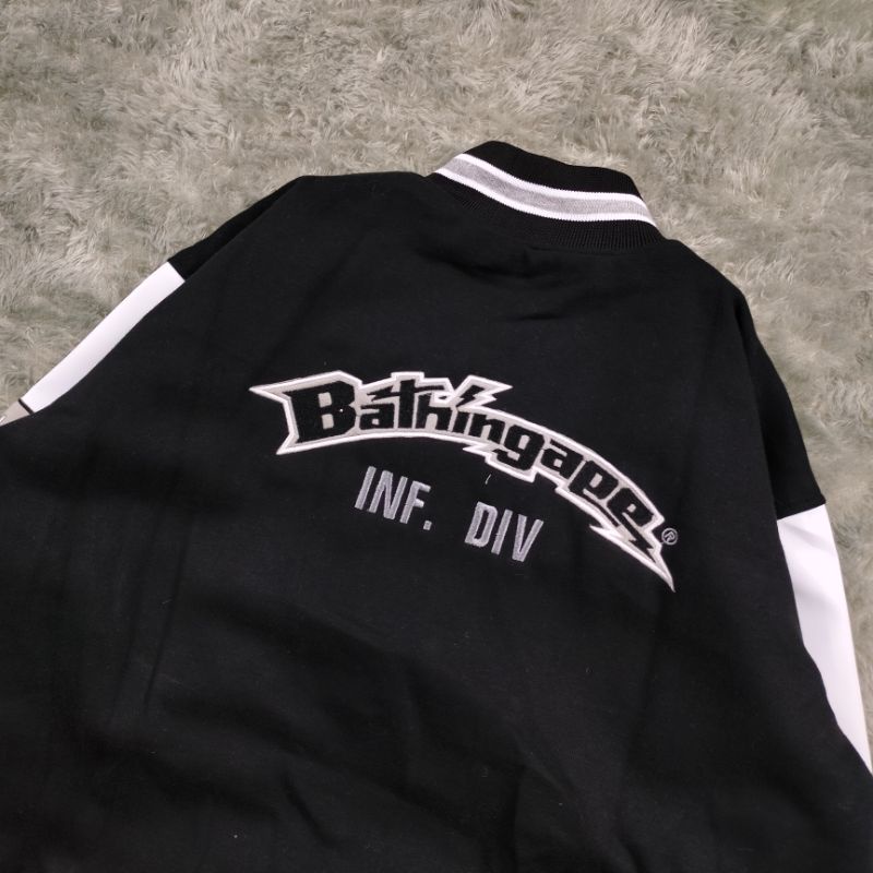 VARSITY JACKET BAPE ARCHIVE PATCH PUFFER BORDIR HITAM LENGAN KULIT AUTHENTIC FULLTAG &amp; LEBEL