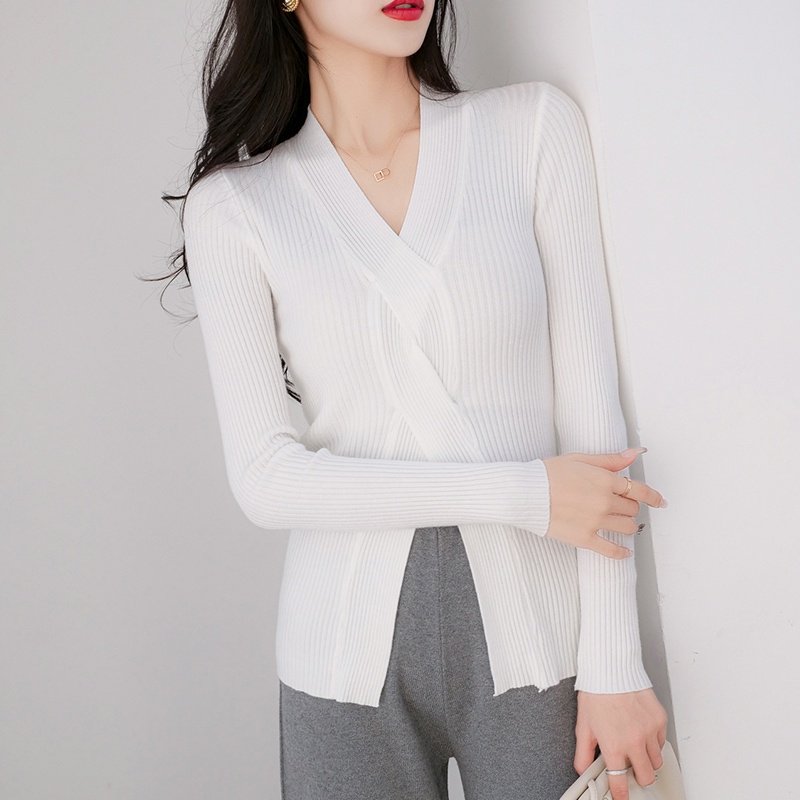 【Elegant】Casual Shirt Long Sleeve Knit V-Neck Atasan Wanita 7206