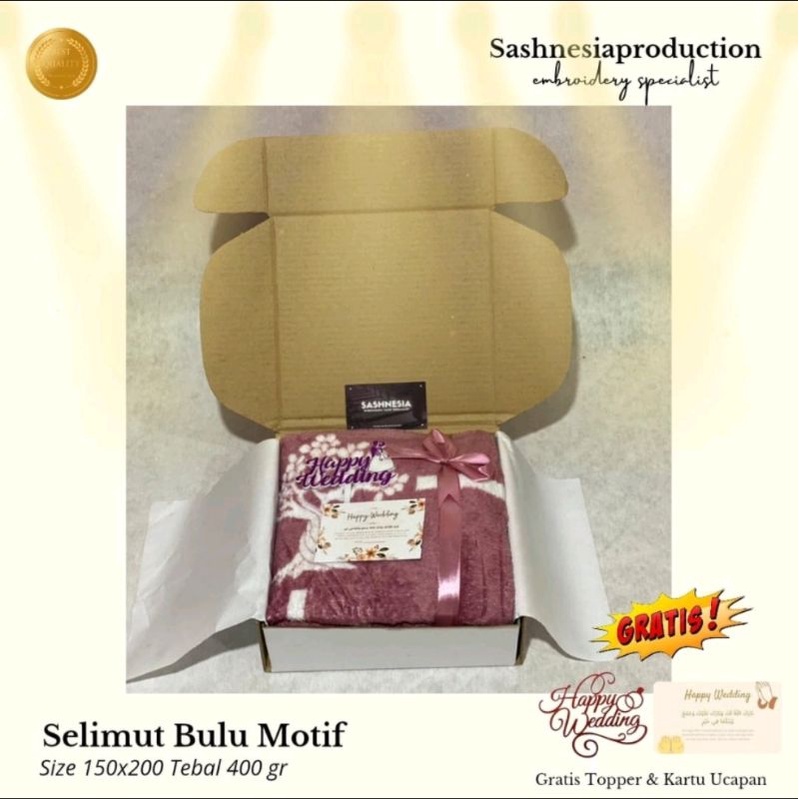 Hampers Selimut Bulu 150x200 I Hampers Wedding Selimut | Selimut Bulu Lembut | Hadiah Pernikahan | K