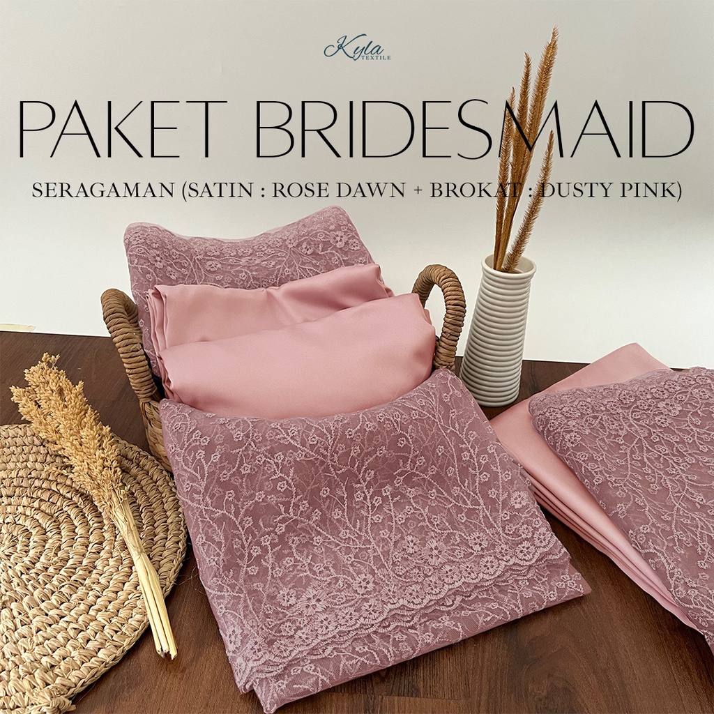 PAKET KAIN BRIDESMAID PREMIUM LENGKAP SATIN KEBAYA BROKAT WARNA ROSE DAWN/ROSE GOLD