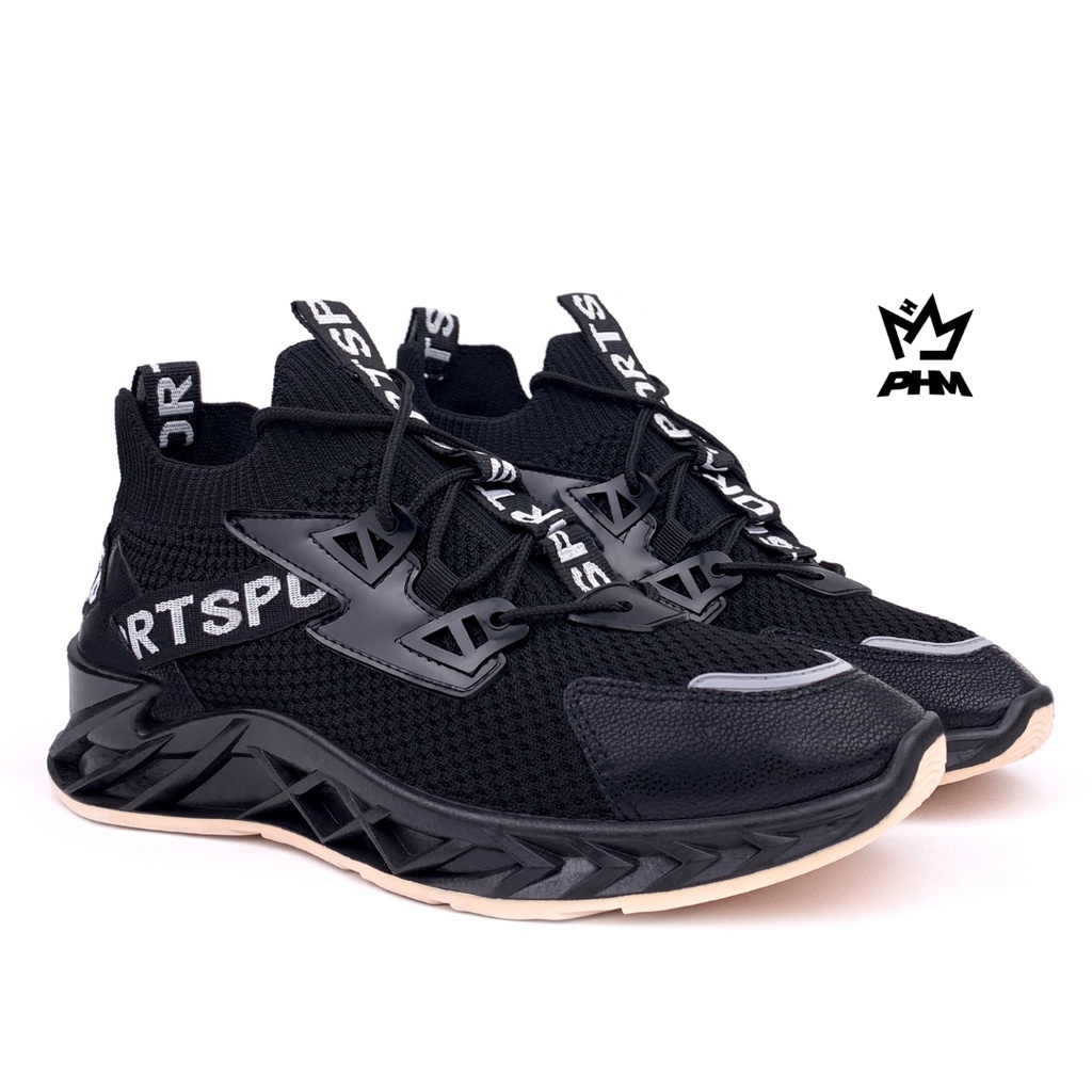 PHM Sepatu Sneakers Pria Olahraga Sport Shoes Casual Running Pallas Hitam