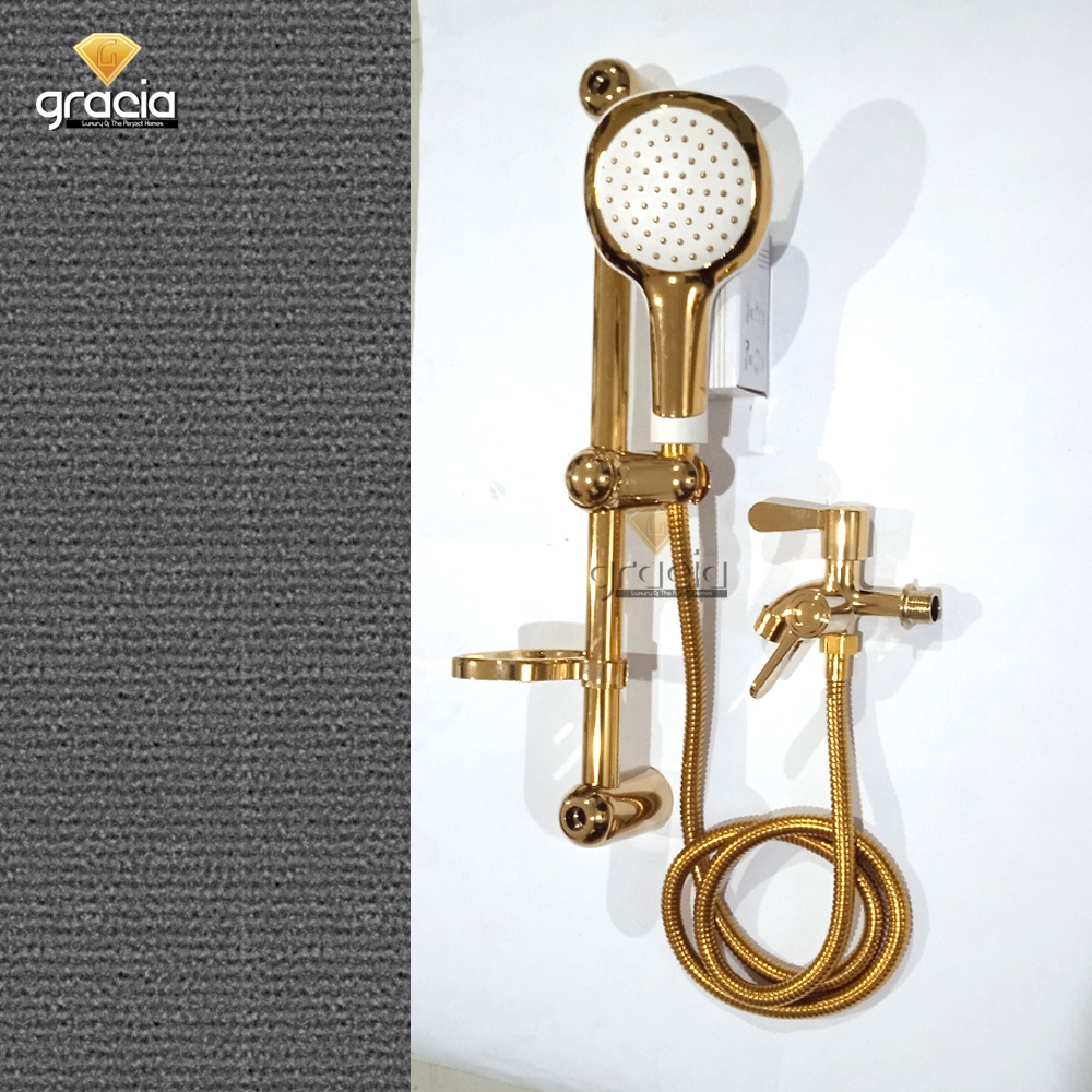 Paket shower tiang stainless Gold / Shower Besar 5inch Tekanan Air Kencang + kran cabang PROMO TERMURAH