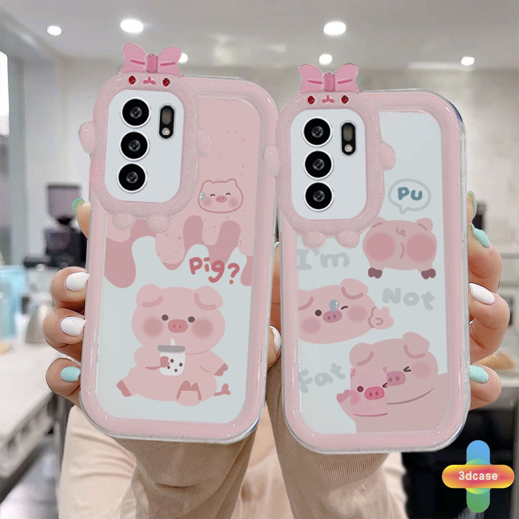 Case OPPO A16 A95 A57 A55 A7 A15 A54 A5S A3S A56 A76 A96 A77S A5 A9 A31 A53 A33 2020 A12 A1K A16E A16K A54S Reno 5 Lite 5F A74 A15S A52 A11K A92 A35 A11 A93 A32 A72 A94 A53S F19 F17 21 PRO A16S A77 A57S A57E Pink Piglet Little Monster Lens Anti-fall Case