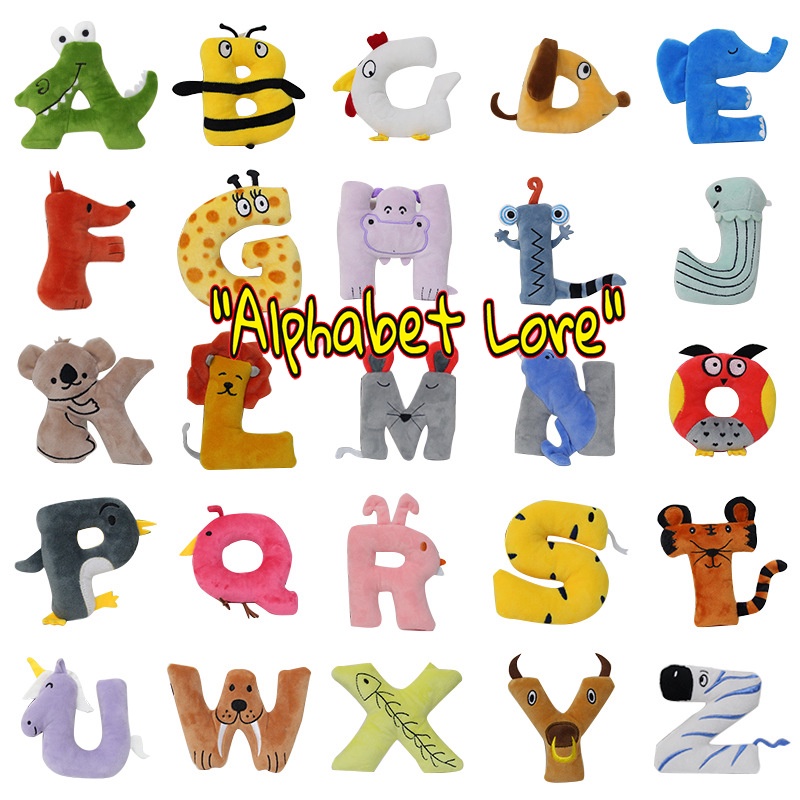 Alphabet Lore Cuddly Mainan Mewah Boneka Boneka Hewan Liontin Pendidikan Alat Peraga Anak