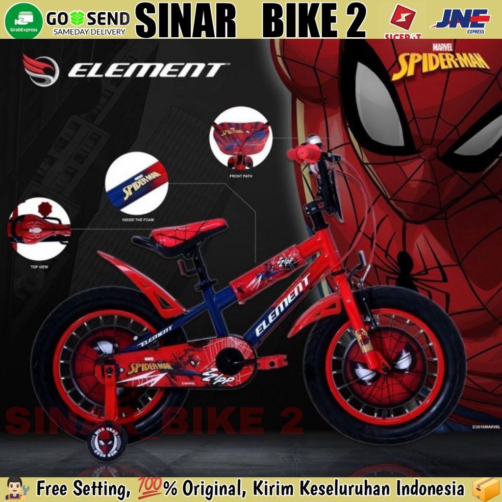 Sepeda Anak Laki Ukuran 12 ,16 &amp; 18 Inch BMX ELEMENT MARVEL SPIDERMAN NEW 3.0