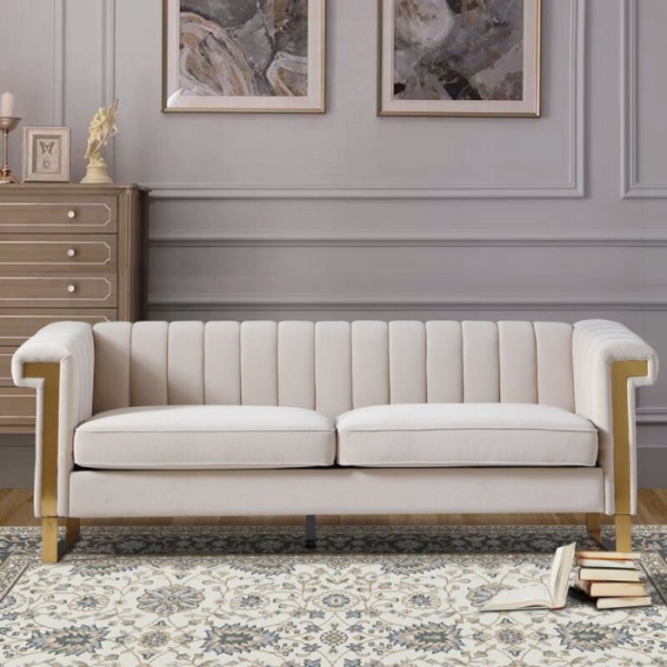 Kursi Sofa Panjang Kaki Besi Gold Bangku Sofa Tamu Mewah Terbaru