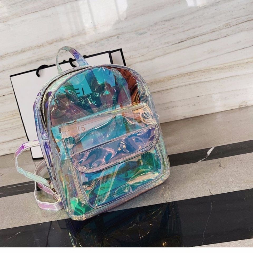 ℗❐Seraser Kasual Mini Ransel Wanita Versi Korea 2021 Baru Fashion Trendi Laser Transparan Jelly Tas Ransel Pelajar Semua Pertandingan